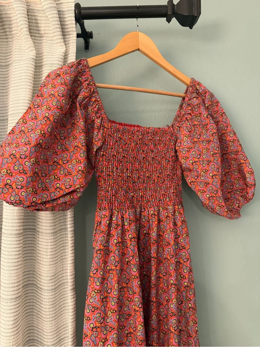 Rhode Eloise shirred floral print cotton midi dress size XS